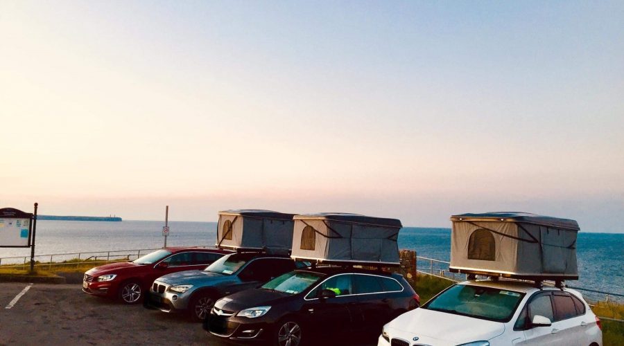 Three car Camper roof top tents lined up at Tramore in Waterford